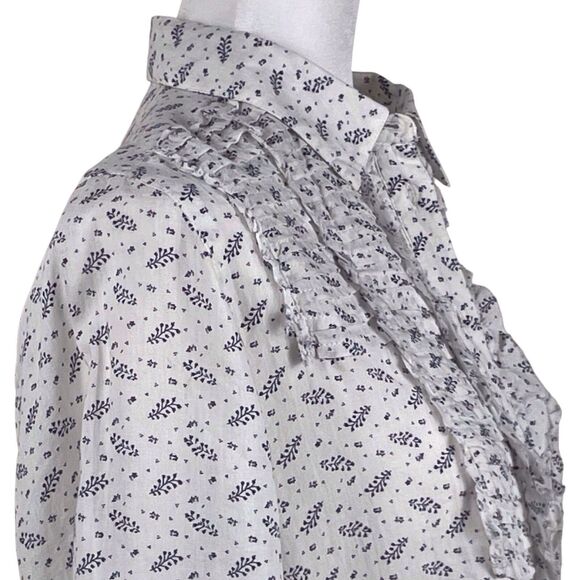 SUNDANCE Nola Button Down Blouse Shirt Size PL Petite Large Ruffle Floral White - Picture 1 of 16